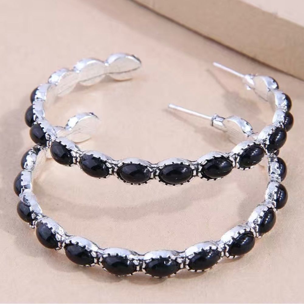 BLACK BOHEMIAN HOOP EARRINGS
